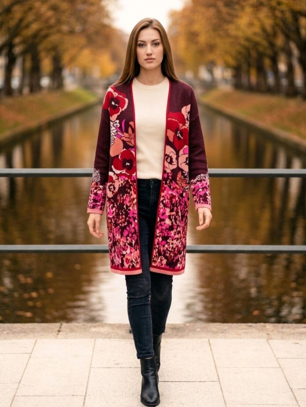 🌺🍁 VERTIGO PARIS Boho Open Front Cardigan Duster Naturecore Bergundy Pink M